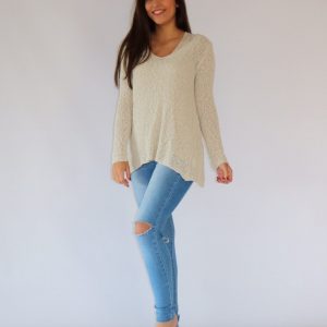 Jersey de macramé beige para mujer, manga larga