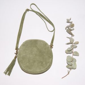 Bolso de piel para mujer, con forma redonda color verde militar