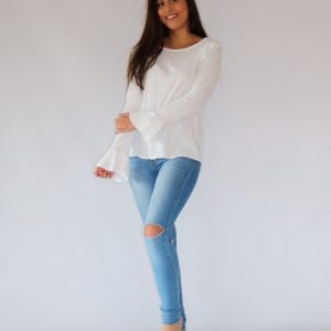 Camiseta blanca de algodón para mujer, con manga larga